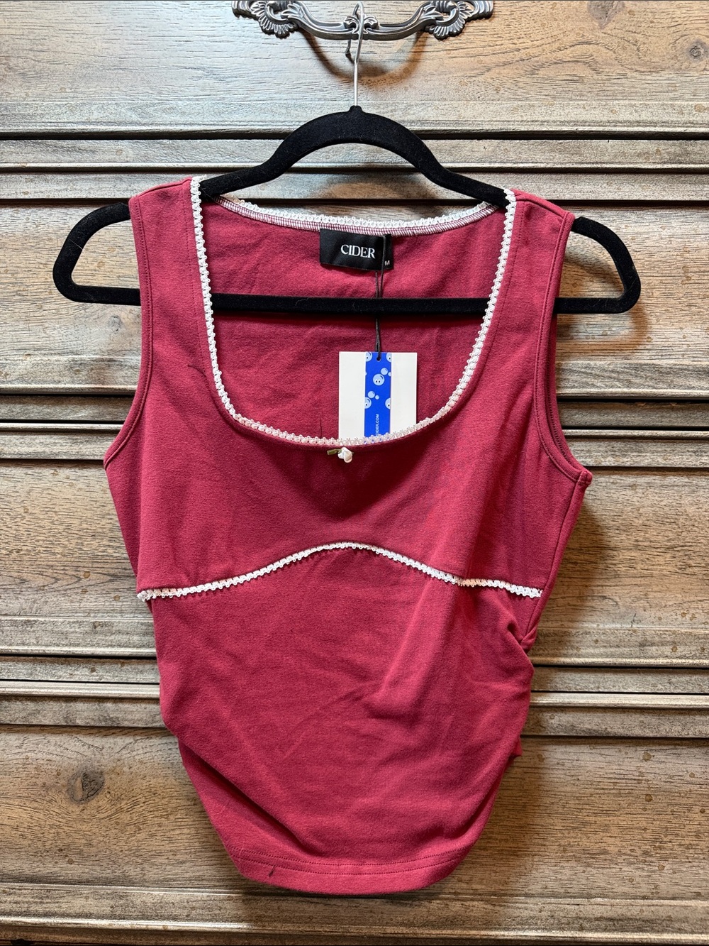 Cider Rose-Red Sleeveless Tank with White Lace Trim NWT MEDIUM